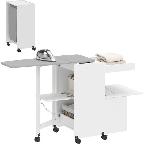 Meuble à repasser - HOMCOM - table à repasser pliante - charnières à fermeture douce - 154 x 55 x 87 cm - MDF - blanc (1/5)