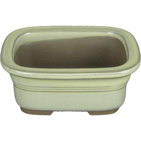 Vaso per bonsai Giapponese Morrisan rettangolare in gres smaltato bianco 11x8,5x4,5 cm - B03-3-3C