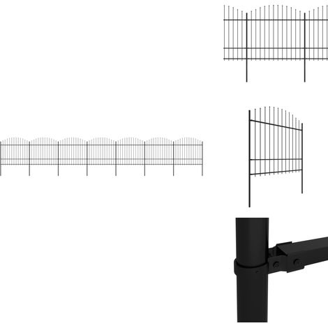 Gartenzaun mit Speerspitzen Stahl (1,5 - 1,75) x 11,9 m Schwarz - Gartenzaun - Stahlezaunt - Metallzaun - Sicherheitszaun - Privacy Screen (1/5)