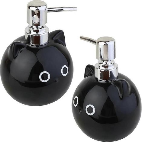 Distributeur de savon en céramique en forme de chat, distributeur de lotion/gel douche, distributeur de savon pour les mains en forme d'animal mignon, distributeur de lotion à pression (lot de 2) (1/5)