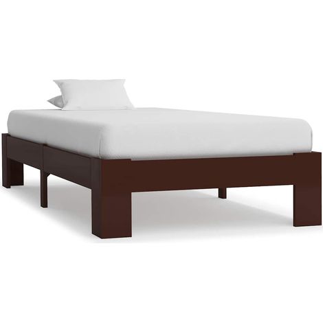 Cadre de lit 90 x 200 cm en pin massif marron foncé, sommier à lattes, sans matelas - PANGIVO (1/5)