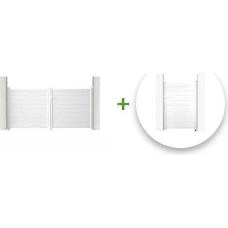 Pack puerta batiente 3m blanco EIGER 300 x 140 cm + puerta peatonal EIGER 100 x 140 cm