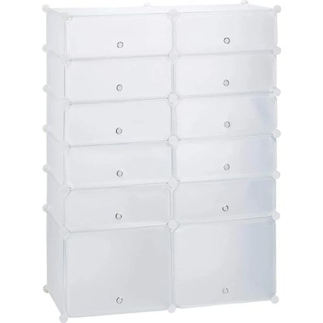 Scarpiera/scaffale in plastica con 12 scomparti 125 cm bianco 1300016383