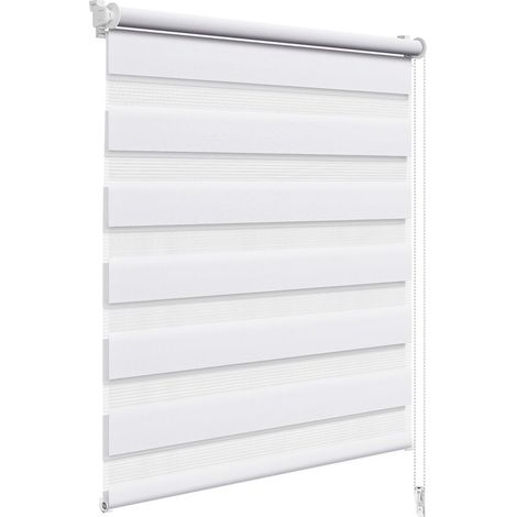 Store Enrouleur Jour Nuit sans Perçage, Montage avec Clips, Rideau Translucide et Occultant en Double Tissu, Protection Vie Privée, pour Fenêtre ou Porte, 60l x 220L cm, Blanc (1/5)