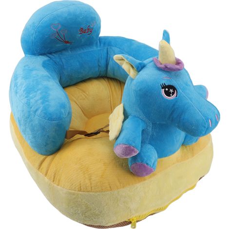 Siège de soutien pour bébé, canapé en peluche douce et confortable, en forme d'animal mignon, antidérapant et réglable, siège d'apprentissage pour bébé, cheval bleu (1/5)