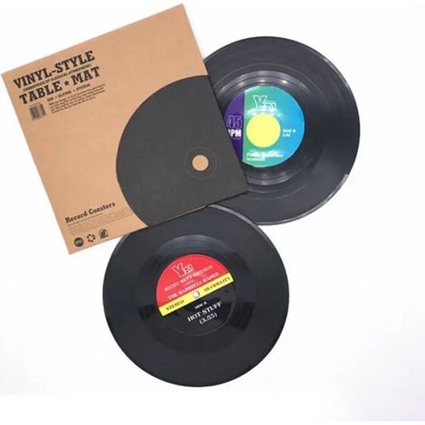 2pcs Disque Vinyle Tasse Coaster Rétro Café Tasse Tampon D'isolation Thermique Tapis Rond Tapis de Tasse Boisson Tasse Pad Tapis de Table