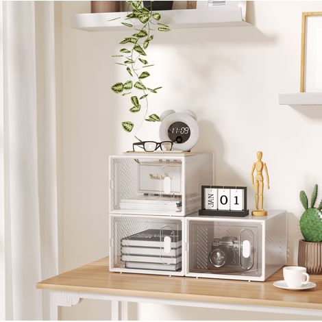 Set di 8 scatole portascarpe impilabili in plastica trasparente con porte magnetiche, taglia 45 (1/5)