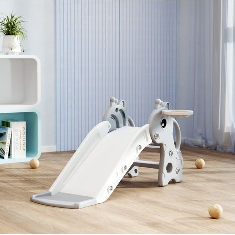3-in-1 Kinder-Rutsche in Giraffenform mit Basketballkorb und Ball, grau OKMYHOME (1/5)
