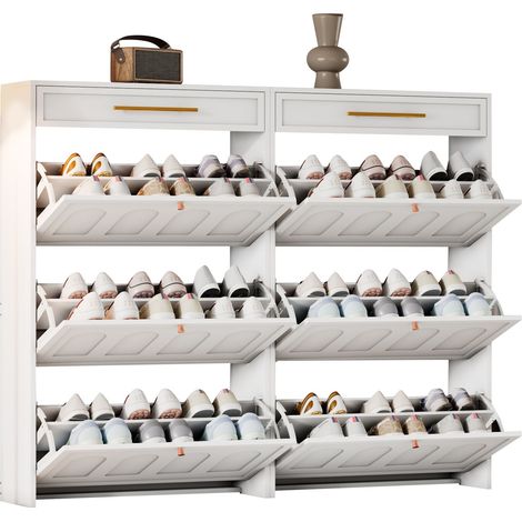 ELVMI Set di Mobili Contenitori con 12 Ripiani Aperti e 2 Cassetti per Ingresso e Corridoio, MDF, Bianco (1/5)