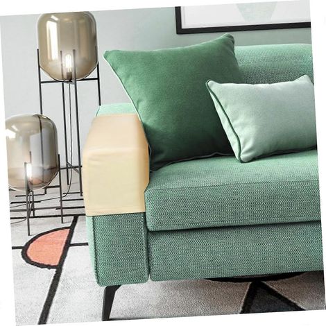 Housses d'accoudoirs de canapé et de fauteuil en tissu extensible deux pièces, housses de meubles résistantes aux taches et lavables (beige) (1/4)