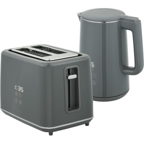 Digital Stainless Steel Kettle and Toaster Set,1.5L,3000W fast boiling,2 slice toaster with 7 browning levels,defrost,reheat,keep warm features.