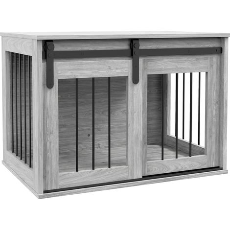 Hundebox aus Metall in Holzoptik, Schiebetür, Innenmaße 57x80x54 cm, robuster und eleganter Haustierkäfig.