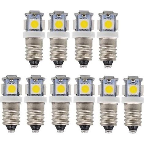 10pcs E10 12V Blanc froid ampoules LED 5SMD 0,5 W 50LM Les lamp(Blanc chaud) (1/5)