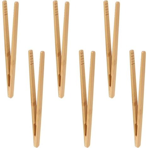 6er-Set Grillzangen aus Bambus – 17,8 cm – Kleine Buffetzange für Grillgut, Käse, Speck, Muffins, Obst und Brot (1/5)