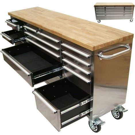 Edelstahl Werkstattwagen Werkbank 66060 Werkzeugwagen XXL 15 Schubladen (1/5)