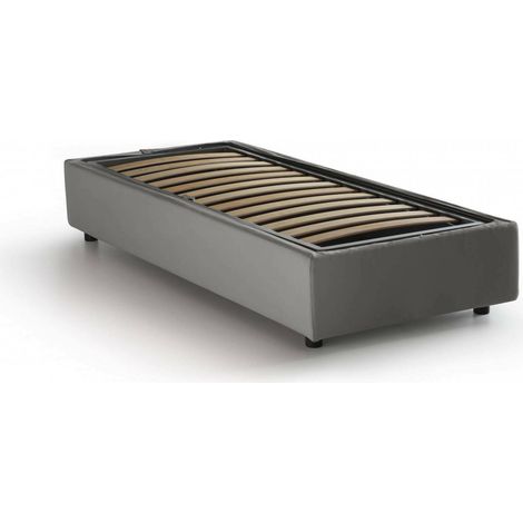 Talamo Italia Letto singolo Asia, Letto contenitore con rivestimento in tessuto, 100% Made in Italy, Apertura frontale, adatto per materasso Cm 80x190, Grigio, con imballo rinforzato