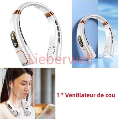 LIEBERWELL Foldable Neck Fan, Portable Travel Fan with Adjustable Speed and Multicolor Display, ABS and Aluminum, White (1/5)
