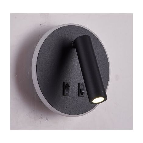 Applique rotative double commande + applique couloir spot avec interrupteur noir 3W+8W (rond) (1/5)