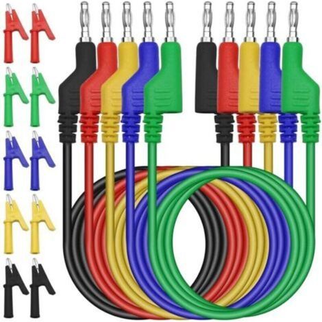 5 Cordons de Mesure pour Multimètre 4mm, Câble à Fiche Banane, Pointes de Mesure pour Multimètre, 10 Pinces Crocodiles Isolées, pour Voiture/Industriel/autres Composants de Câble de Test(1