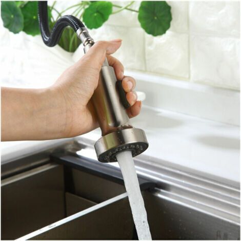 Douchette Evier Pull-Out avec Bouton Tête de douchette Brossé 2 Jets pour Robinet Mitigeur Cuisine Robinetterie de Cuisine (1/4)