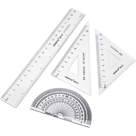 Ruler - Protractor - Triangle Set - 15 Cm Straight Ruler - 10 Cm Protractor - 45° And 60° Triangles - Geometry Tool Set - 4 Pieces (1/5)