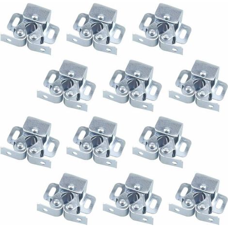 12PCS Fermetures de Porte, Ferme-portes, Fermetures à Double Galet pour Porte battante de Meuble, Loquet Porte d'armoire Double Rouleau Catch Loquet de Porte de Placard Catch (Argent) (1/5)