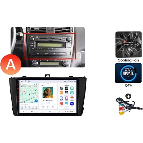 Radio para coche, pantalla táctil, reproductor multimedia, compatible con Toyota Avensis Mk3 (T270) 2009-2018, navegación GPS Android con ventilador de refrigeración incorporado, V7 (4GB-64GB) - A (1/2)