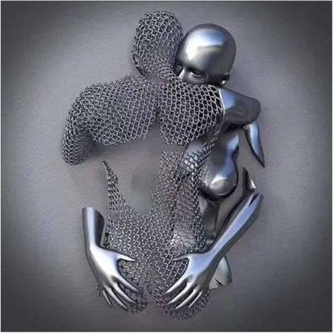 Sculpture Métallique Moderne Cœur 3D, Décoration Murale Abstraite pour Salon Chambre (1/5)