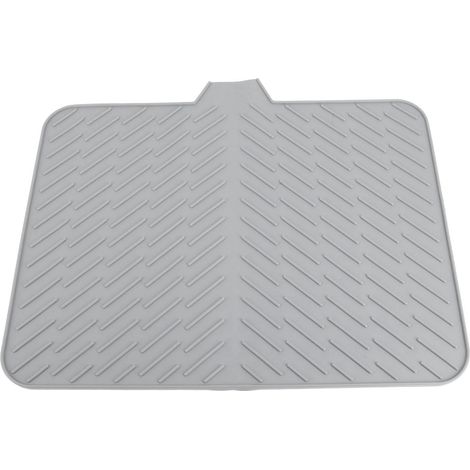 Silicone Dish Drying Mat with Built in Drain Lip Prevent Water Build Up Drying Pad Tray for Kitchen Grey (1/5)