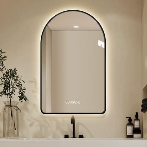 Miroir avec 3 mode lumière smart réglables rond arqué pour salle de bain 60x120 cm miroir de maquillage (1/5)