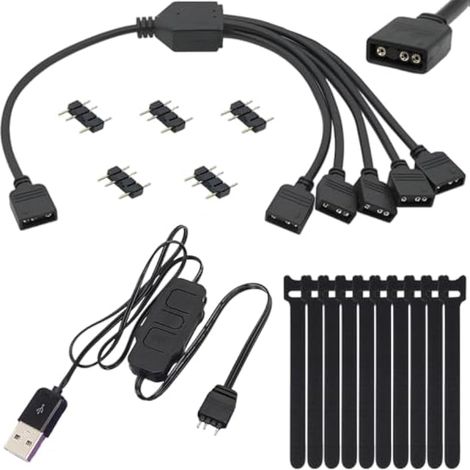 Câble répartiteur ARGB 5 V à 3 Broches (1 vers 5), câble d'extension RGB adressable de 30 cm avec connecteurs mâles pour boîtier d'ordinateur et Refroidisseur de processeur (1/5)