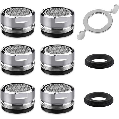 Mousseur Robinet M24, 6 Pièces Aerateur Robinet Economie Eau Avec Filtre en Acier Inoxydable et ABS, comprendre 8 joints et 1 clé à Mousseur chromée pour Robinet Lavabo de Salle de Bain et Cui (1/4)