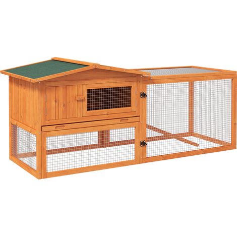 Clapier cage à lapins 2 étages avec tiroir déjection, enclos extérieur amovible et toit ouvrant – Bois massif pin – 156 x 58 x 68 cm (1/5)