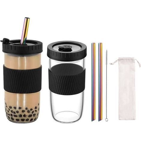 (Noir)Tasse d'eau - Bubble Tea - Lot de 2 Verres - 730 ML - Acier inoxydable - Noir - Réutilisables (1/4)