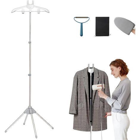 Support de Repassage à Vapeur, Cintre Pliable pour Défroisseur à Vapeur Support de fer à Vapeur Rotatif à 360°, Hauteur Réglable 84-160 cm, Support Defroisseur Vapeur Vertical avec 3 Accessoires (1/5)