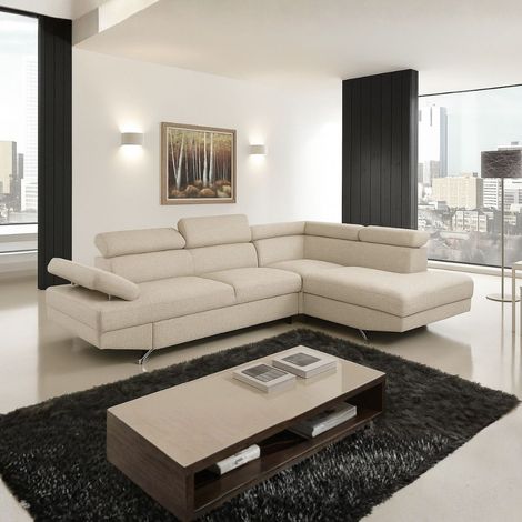 Divano angolare destro Julie Barrel con letto estraibile beige 297x206x79 (1/4)
