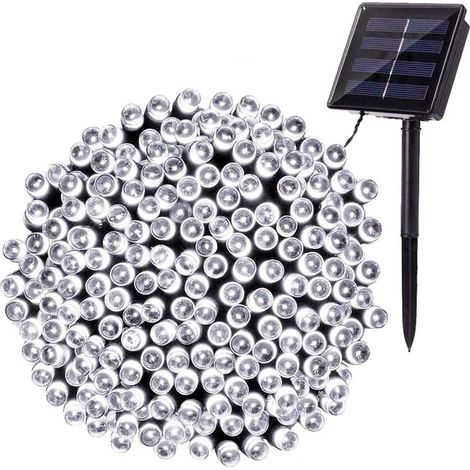 Guirlande Solaire Extérieure, 20M 200 LED Guirlande Lumineuse Noël Solaire Étanche 8 Modes Décoratives pour Jardin Patio Arbres Clôture Maison Fête Mariage Blanc Froid (1/5)