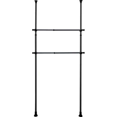 WENKO Barra appendiabiti Herkules, set di 2, accessorio in metallo per armadi o come attaccapanni, compatibile con il sistema telescopico, supporti in plastica inclusi, estensibile fino a 120 cm, nero (1/5)