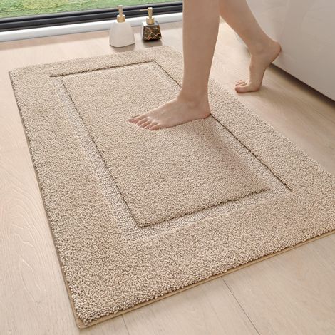 Tapis de Bain 60 x 90 cm, Absorbant et Antiderapant, Lavable en Machine, Moelleux en Microfibre, pour Salle de Bains, Douche, Baignoire, Beige (1/5)