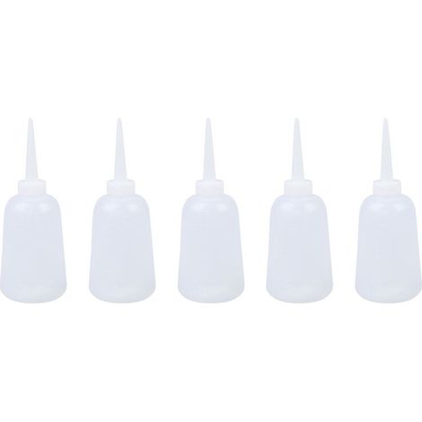 5 durchsichtige, weiße Druckflaschen zum Abfüllen von flüssigen Ölen/Soßen (300 ml) (1/3)