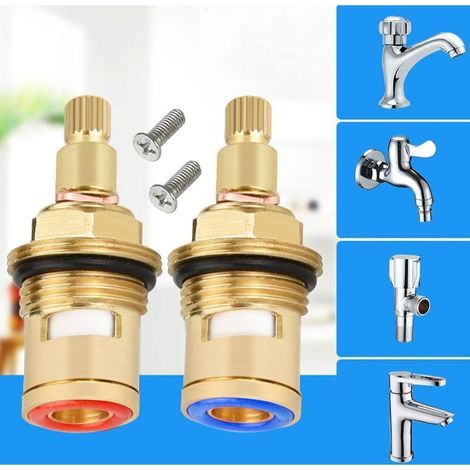 1Pair Replacement Tap Cartridges 1/2" Ceramic Disc Tap Valve Shower Cartridge Flow Valve Quarter Turn Inner Faucet Valve with Solid Brass Screws for Kitchen Bathroom Faucet Tap (Hot & Cold)