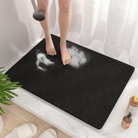 Tapis de Douche Antiderapant, 80x60cm Tapis de Baignoire Antidérapant avec Drain, Doux PVC Luffa Tapis de Bain pour Salle de Bain, Séchage Rapide, Noir (1/5)
