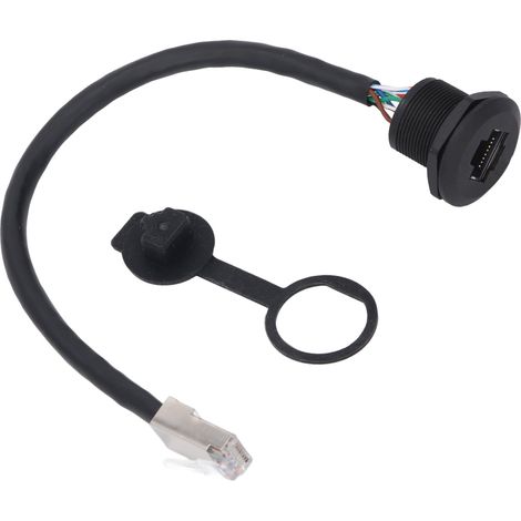 Connecteur RJ45 femelle vers mâle 8 broches étanche pour montage encastré, câble de rallonge industriel 0,3 m avec cache anti-poussière (1/5)