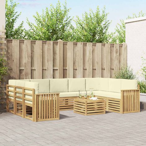 vidaXL Outdoor-Sofagarnitur 10 Stk. Weiß und Creme Polyester (1/5)