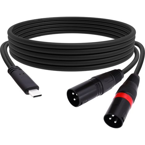 Câble audio USB C vers double XLR - Type C vers 2 XLR mâle - Sortie stéréo - Adaptateur amplificateur - Câble convertisseur pour câble microphone et ordinateur portable - 1 m (1/5)