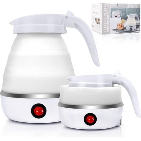 Borraccia pieghevole da 600 ml, ideale per campeggio, viaggi, in silicone, con base in acciaio inox, adatta per escursioni all'aperto, colore bianco. (1/5)
