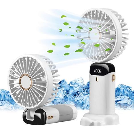 Ventilatore portatile con 5 velocità, mini ventilatore USB ricaricabile con display a LED: ideale per casa, ufficio, camera da letto e viaggi. (1/5)