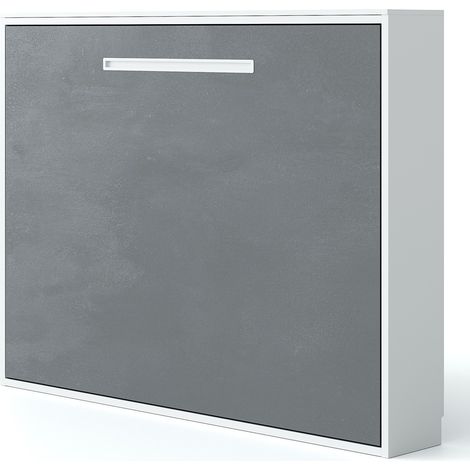 Lit escamotable horizontal MOLANE – Armoire lit avec sommier à lattes intégré Sans matelas Gris anthracite-90x200-Cadre Anthracite-Façade Gris ciment (1/5)