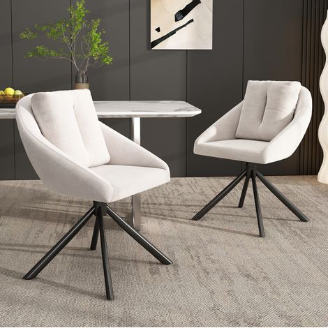 Lote de 2 sillas de comedor giratorias, tela de terciopelo, beige (1/5)