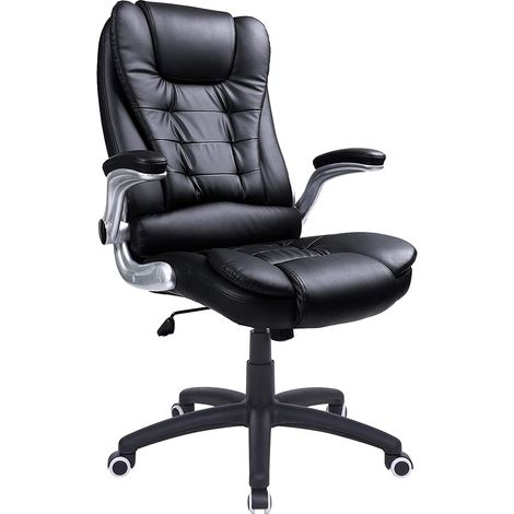 Songmics OBG51B Sedia da Ufficio con Schienale Alto, Cuscino Portatesta e Seduta Spessa, Braccioli Sollevabile, Design Ergonomico, Nero, 77 x 33 x 65 cm (1/5)